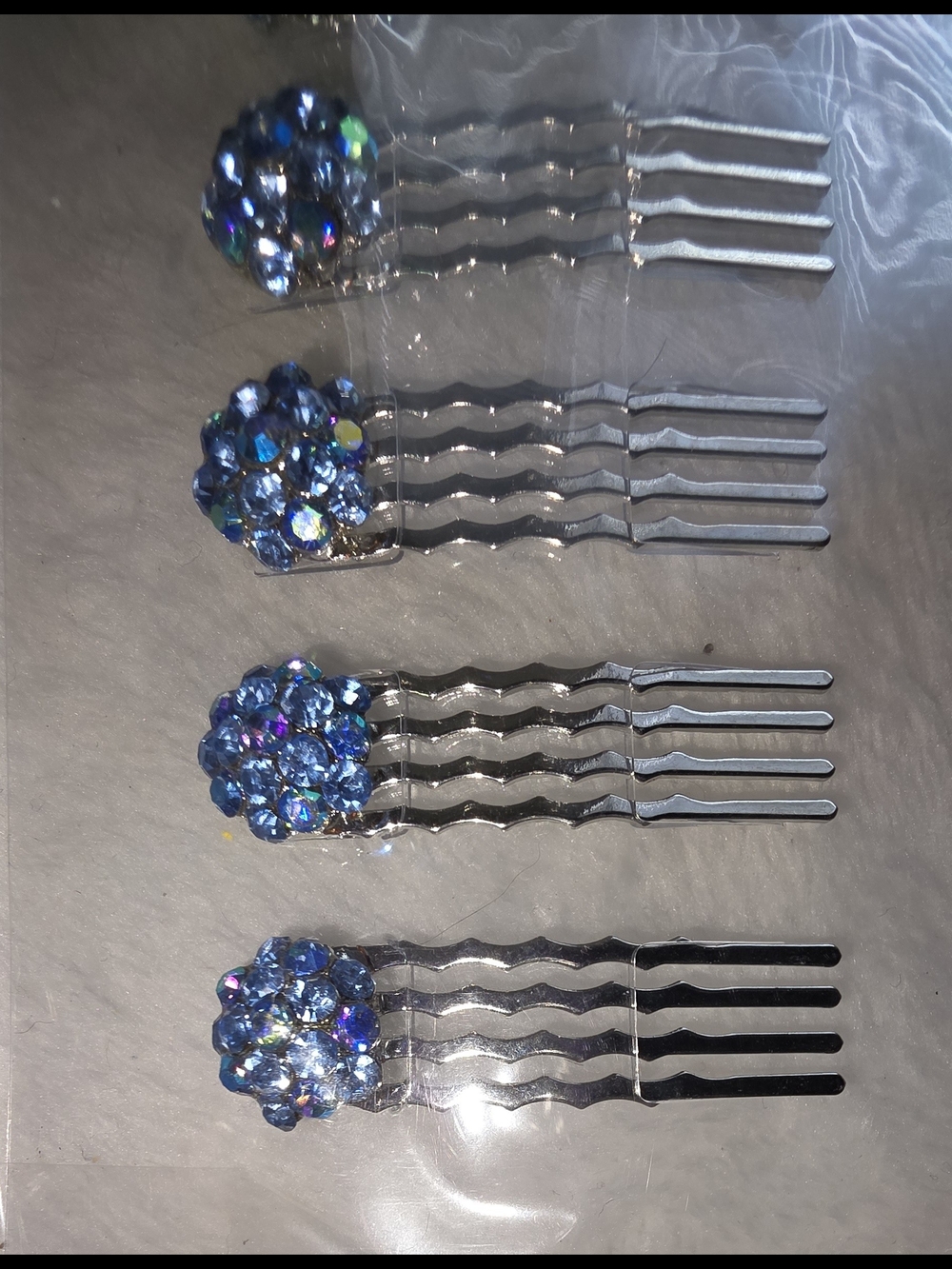 Blue Crystal Hair Bobby Pins Combs - Picture 2 of 5